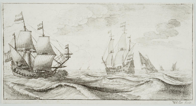 Two Warships Under Sail by Wenceslaus Hollar