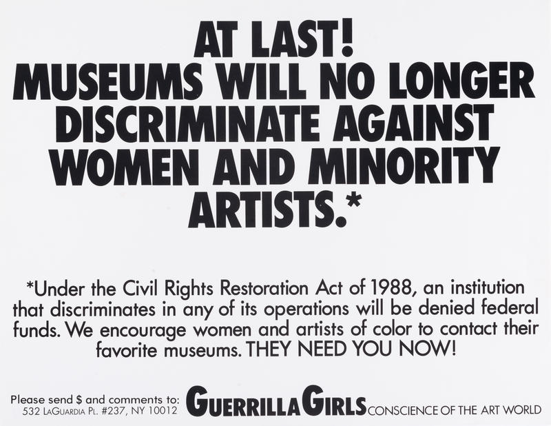 At Last! Museums Will No Longer Discriminate Against Women and Minority Artists by Guerrilla Girls
