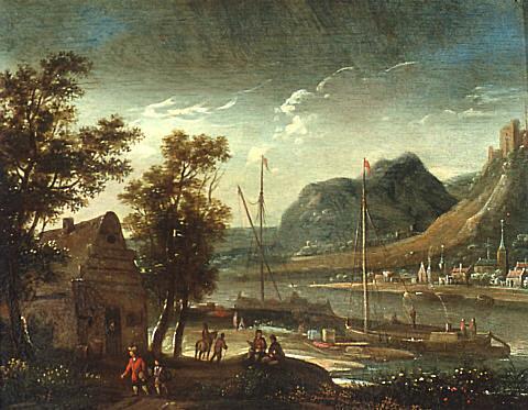 Estuary with a Village and Boats