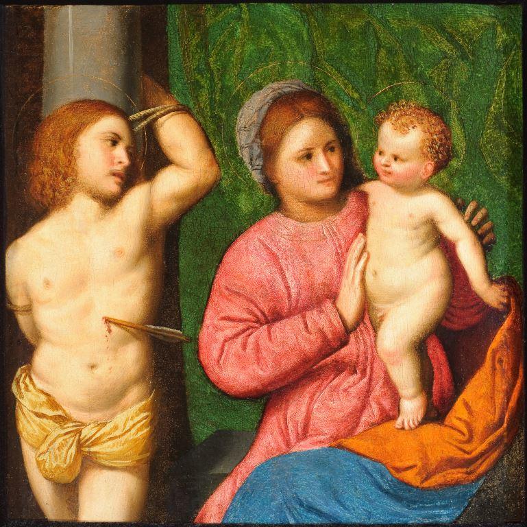 Madonna and Child with Saint Sebastian by Paris Bordone