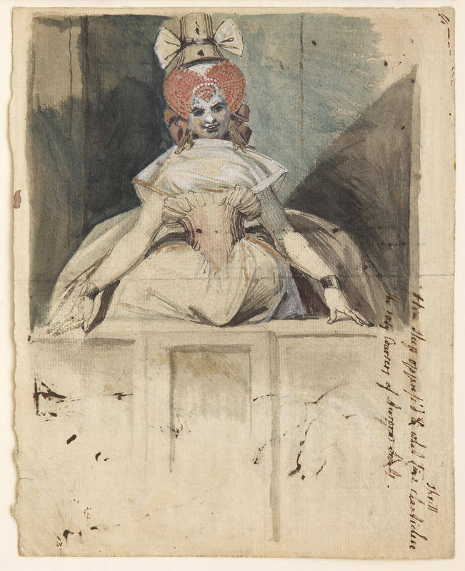 A Woman on a balcony with high dressed hair and hat by Henry Fuseli