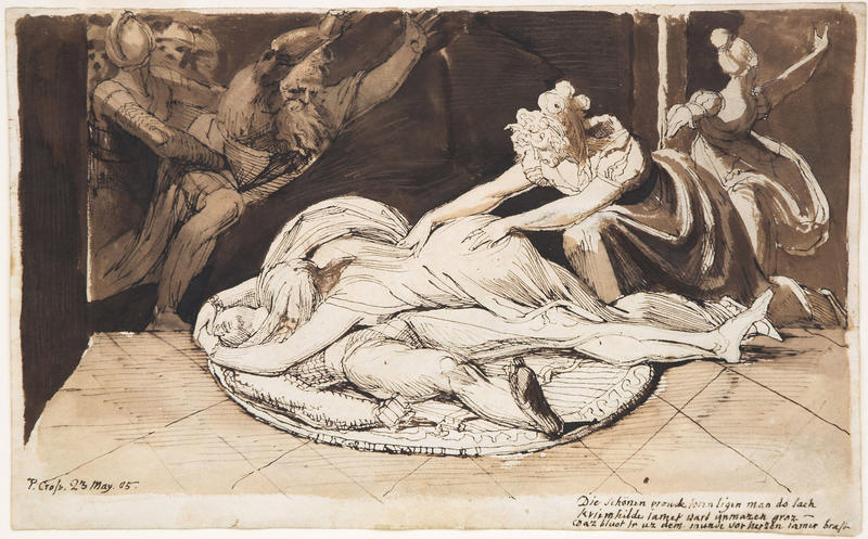 Chriemhild throwing herself on the body of Siegfried, assassinated by Hagen