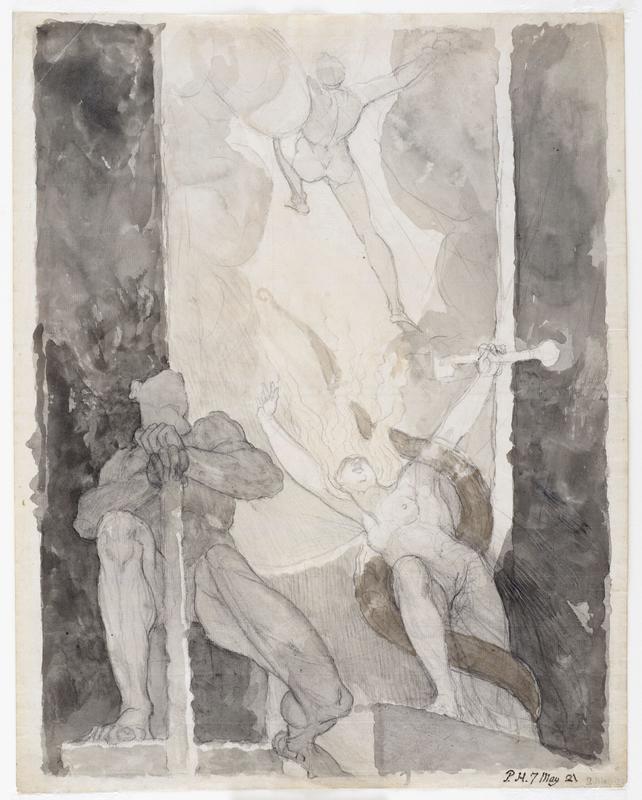 Satan leaving the gate of Hell, guarded by Sin and Death by Henry Fuseli