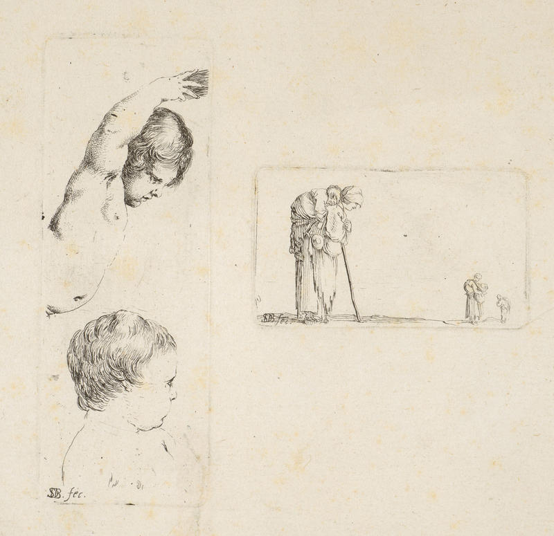 Two Studies of Children, A Woman of Poverty with Infant on her Back by Stefano Della Bella