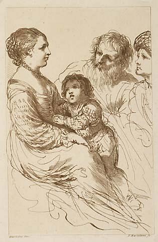 Mother and Child with Old Man and Woman by Francesco Bartolozzi, Giovan Francesco Barbieri known as Guercino