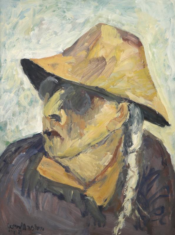 Edith in a straw hat by M T Woollaston