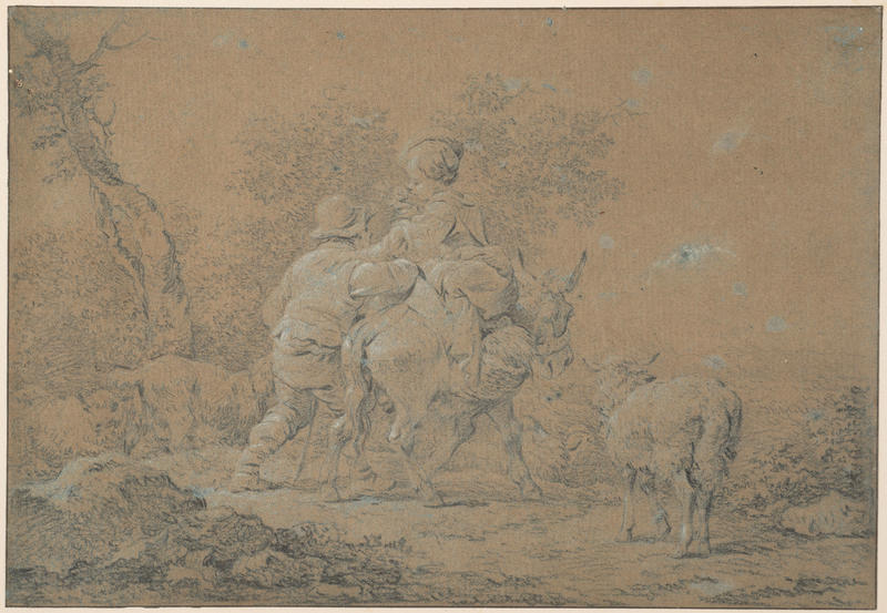 Shepherd and Shepherdess with Donkey and Sheep