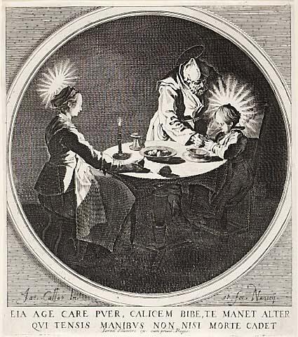 Le benedicite (also called La sainte famille a table and Saint Joseph Faisant boire l'enfant Jesus) by Jacques Callot