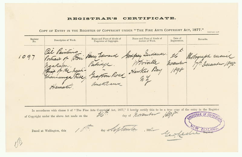 [Copyright Certificate] Oil Painting Portrait of Hori Ngakapa (Chief of the Ngati-Whanaunga tribe) Hauraki