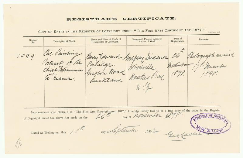 [Copyright Certificate] Oil Painting Portrait of the Chief Retimana Te Mania