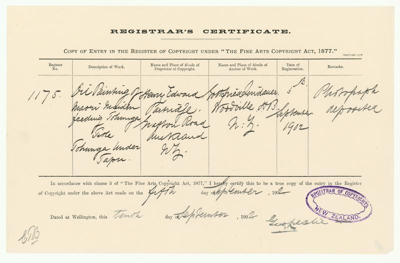 [Copyright Certificate] Maori Maiden feeding Tohunga / Title Tohunga Under Tapu