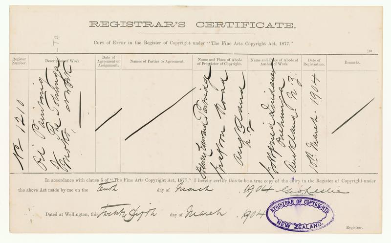 [Copyright Certificate] Oil Painting of The Tohunga [Ta (in pencil in another hand)] Moko at Work