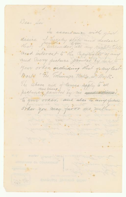 [Correspondence regarding Copyright to Lindauer artworks with Geo Leslie, Registrar of copyrights] by Gottfried Lindauer, H E Partridge