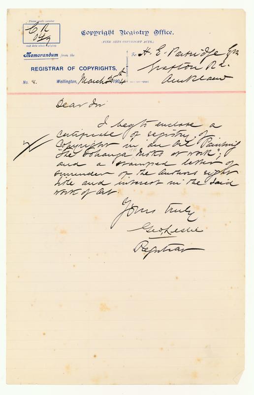 [Correspondence regarding Gottfried Lindauers surrender of the authors rights title and interest]