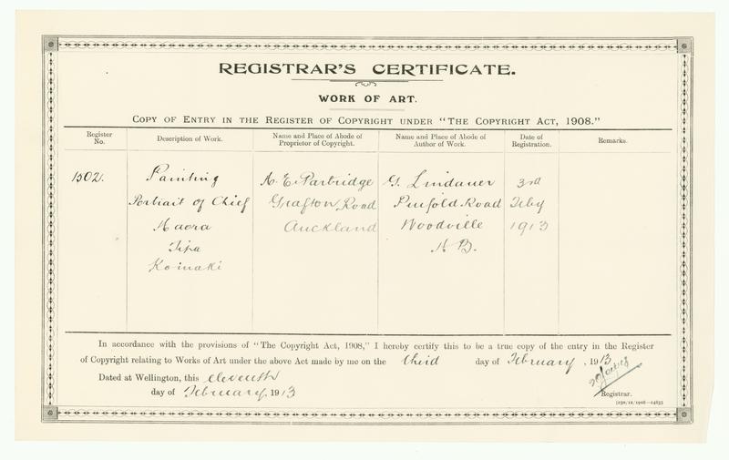 [Copyright Certificate] Painting Portrait of Chief Haora Tipa Koimaki