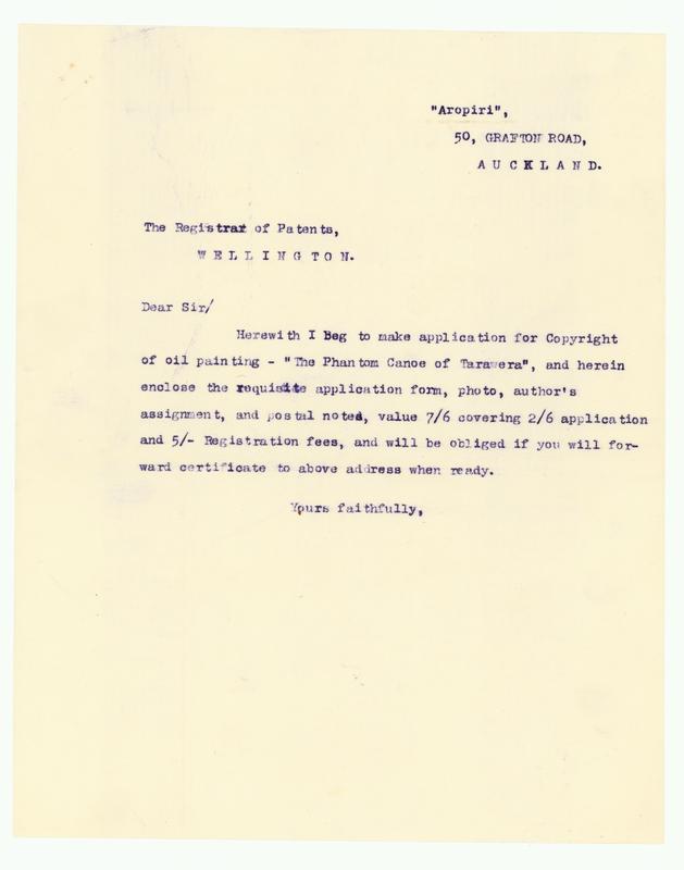 [Correspondence regarding copyright of "The Phantom Canoe of Tarawera" from H.E. Partridge]