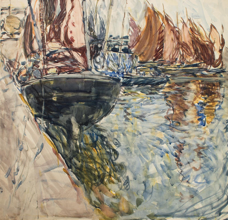 Untitled [Boats by the Harbour Wall] by Frances Hodgkins